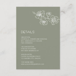 Cartão De Informações Linha de Arte Floral Branca Casamento Verde Sage