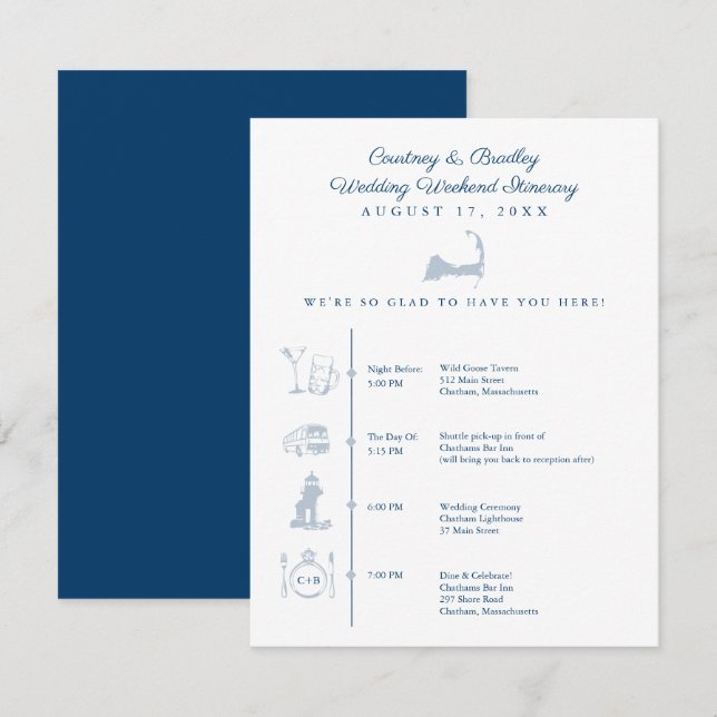 Cartão De Informações Linha do Tempo Itinerário da Recepção de casamento (Frente/Verso)