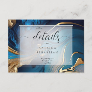 Cartão De Informações Líquido de abstrato Dourado no Marble Azul