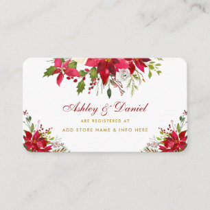 Cartão De Informações Lista de Casamento Flor Poinsettia Dourado Vermelh