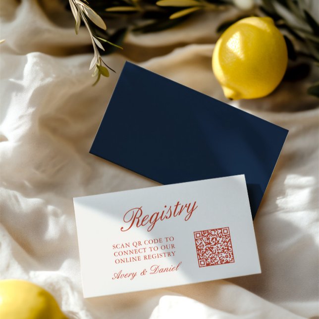 Cartão De Informações Lista de Presentes de Casamento Código QR Marfim (QR Code Wedding Registry Ivory Enclosure Card)