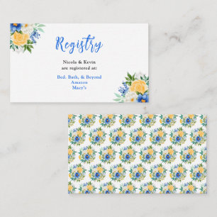 Cartão De Informações Lista de Presentes de Casamento Floral Azul e Amar