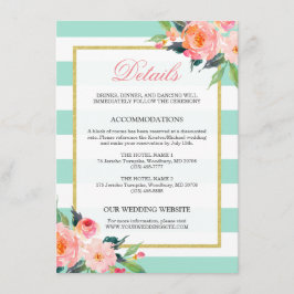 Cartão De Informações Listras Verdes de Hortelã Floral Dourado Detalhes 