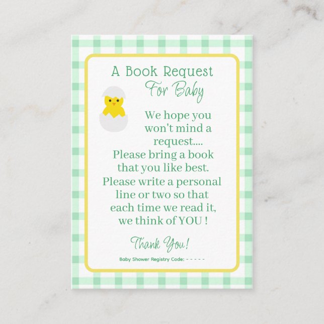 Cartão De Informações Little Chick Baby Book Request Neutral Baby Shower (Frente)