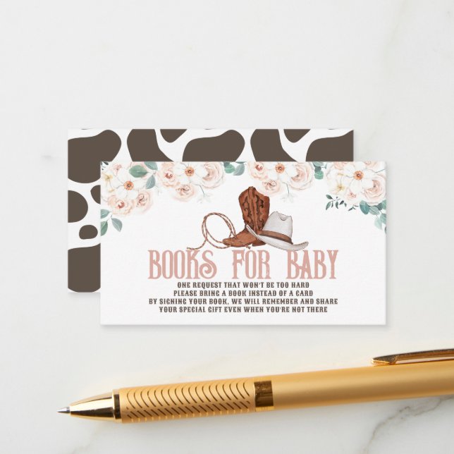 Cartão De Informações Little Cowgirl Western Floral Books for Baby (Frente/Verso In Situ)