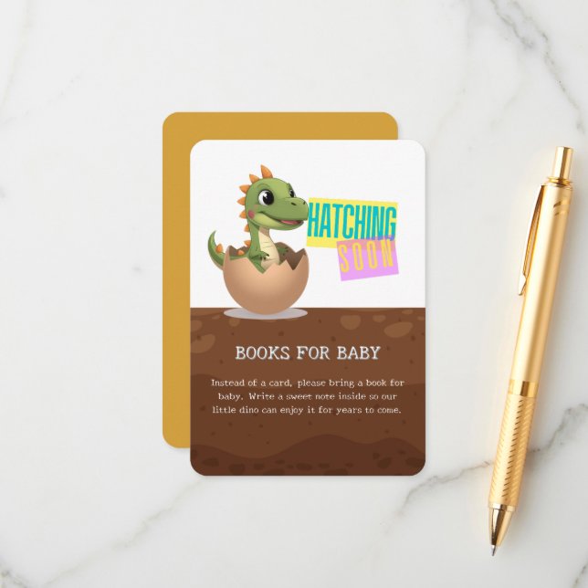 Cartão De Informações Little Dinosaur Hatching Soon (Frente/Verso In Situ)