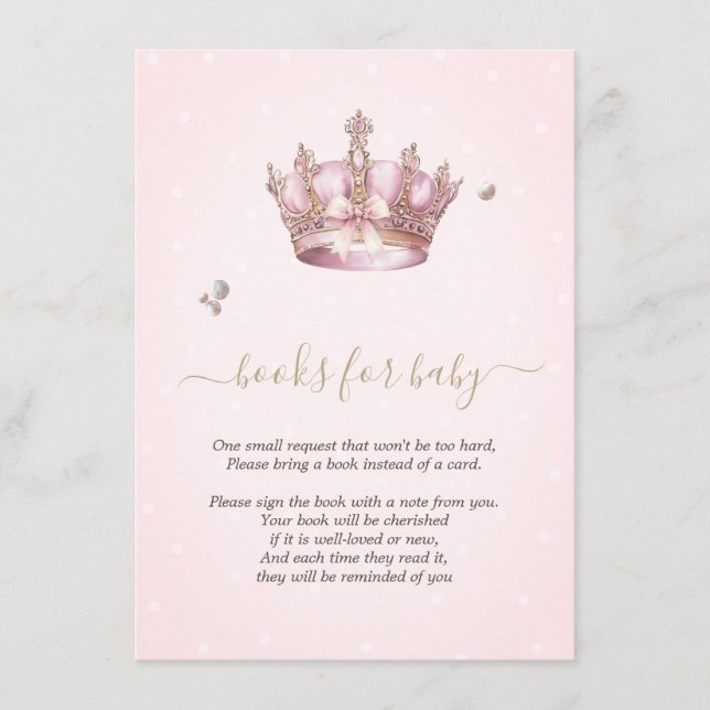 Cartão De Informações Little Princess Crown Pearls Dots Baby Shower (Frente)