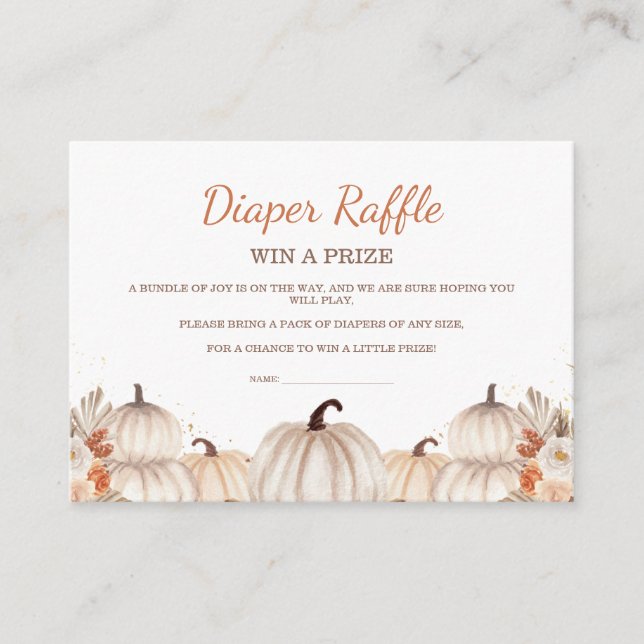 Cartão De Informações Little Pumpkin Baby Shower Diaper Raffle Ticket (Frente)