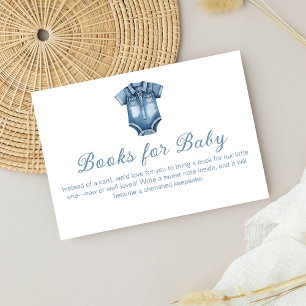 Cartão De Informações Livro Azul Moderno Jean Baby Denim para Chá de fra