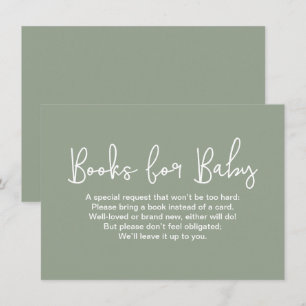 Cartão De Informações Livro de chá de bebê com Script Moderno Sage Verde