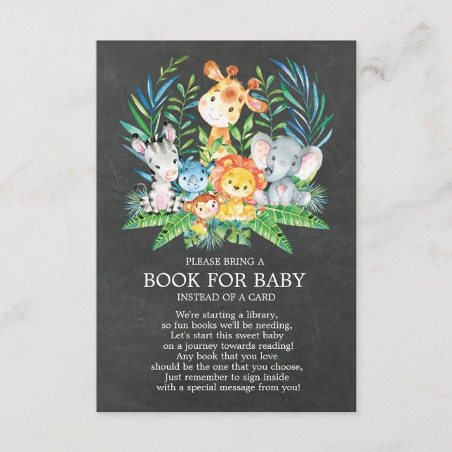 Cartão De Informações Livro de Chalkboard Safari Jungle Baby Shower para (Frente)
