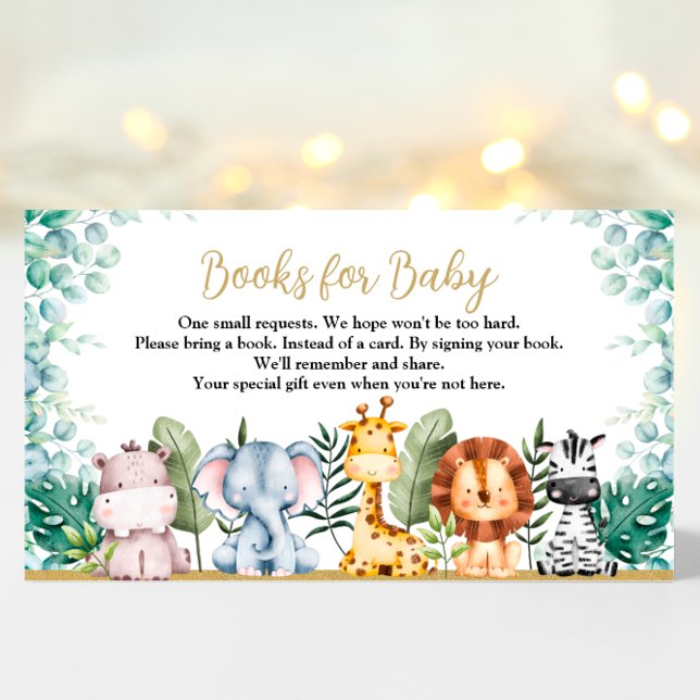 Cartão De Informações Livro de Chás de fraldas de Animais Safari para Ca (Safari Baby Shower Books for Baby card)