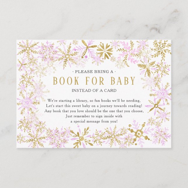 Cartão De Informações Livro de Chás de fraldas de Floco de Neve Dourado  (Frente)