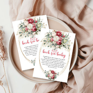 Cartão De Informações Livro Floral Branco Burgundy Mínimo para Bebê