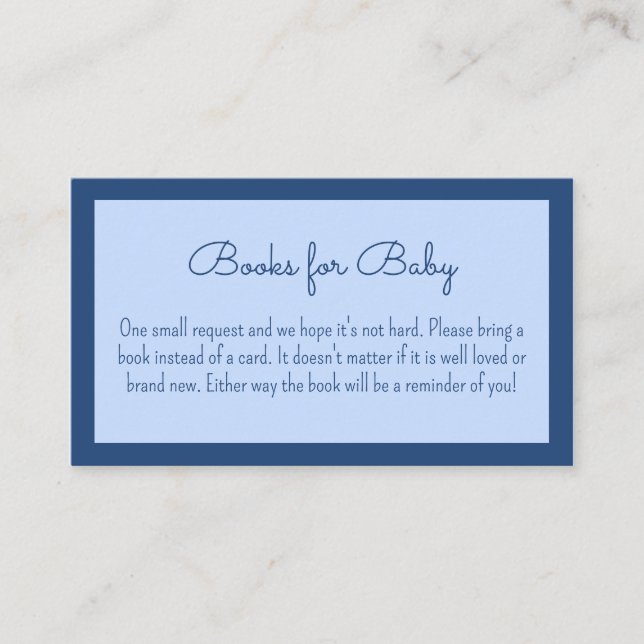 Cartão De Informações Livros Azuis Doce e Simples para Bebê (Frente)