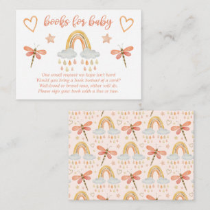 Cartão De Informações Livros Boho Arco-Íris Aquarela Libélula Para Bebê