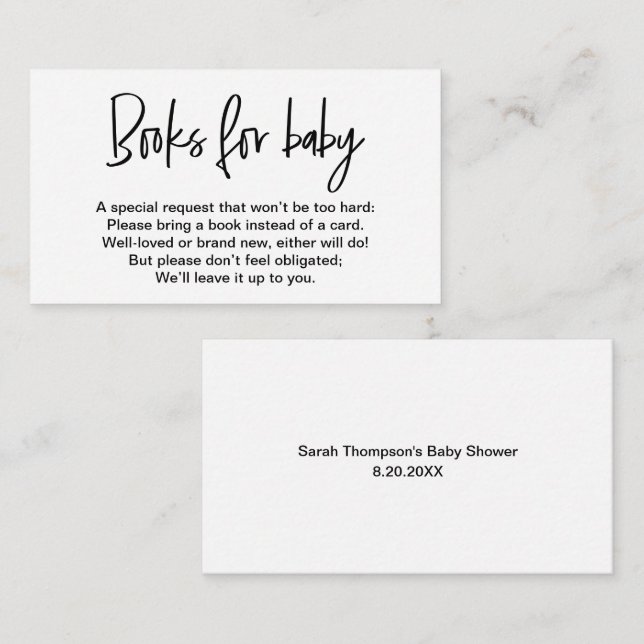 Cartão De Informações Livros brancos pretos simples para pedidos de bebê (Frente/Verso)
