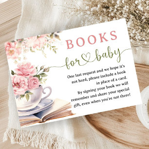 Cartão De Informações Livros & Brunch Chá de Bebê Menina Floral Rosa