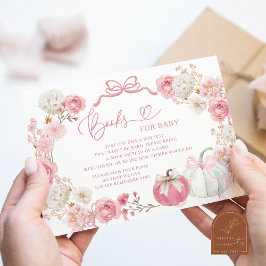 Cartão De Informações Livros de Abóbora Brancos e Rosa para Bebê