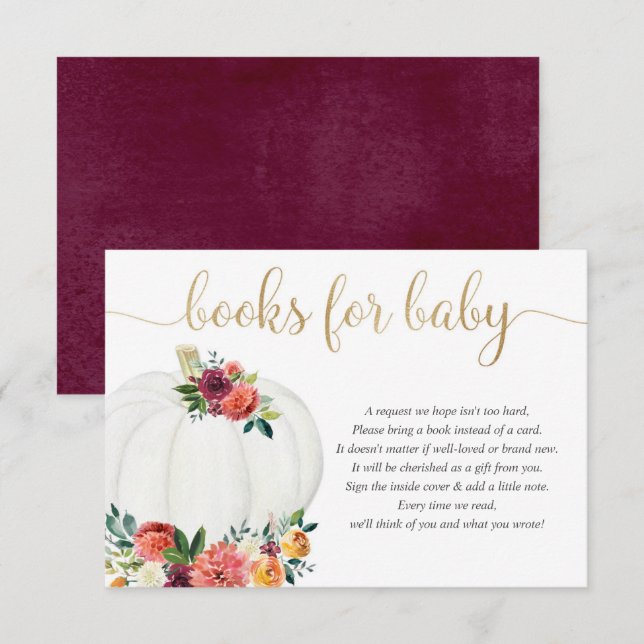 Cartão De Informações Livros de abóbora para bebê neutro em gênero outon (Frente/Verso)