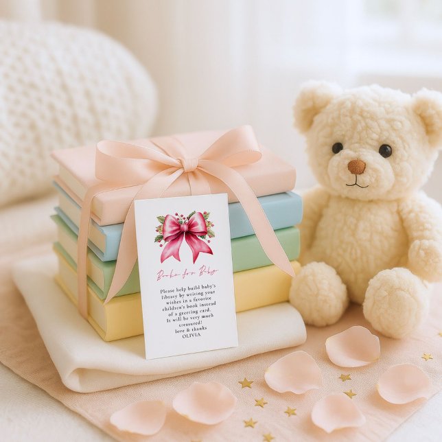 Cartão De Informações Livros de Arco de Coquetes Rosa Natal para Chá de  (Criador carregado)