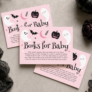 Cartão De Informações Livros de Babá de Halloween Rosa Fofos para Bebê