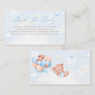 Cartão De Informações Livros de balão de urso de pelúcia boho menino azu