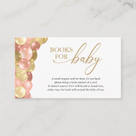 Cartão De Informações Livros de Balões Rosa e Dourado para Bebê