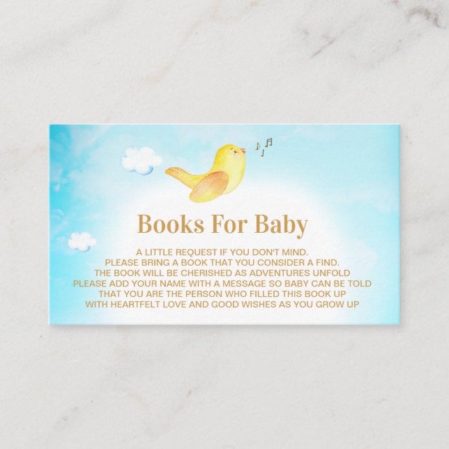 Cartão De Informações *~* Livros De Bebê Amarelo Birdie Sky (Frente)