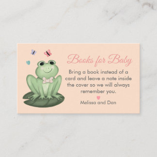 Cartão De Informações Livros de Bebê para Chás de Bebê Sapo Cor-de-Rosa 