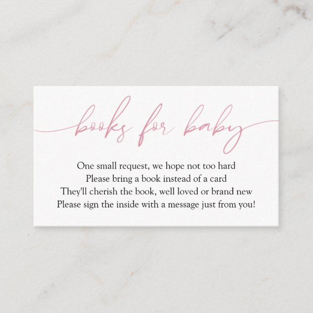 Cartão De Informações Livros de Caligrafia Rosa para Pedido de Bebê (Frente)