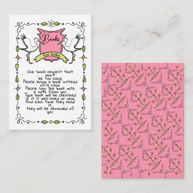 Cartão De Informações Livros de cegonha desenhados à mão para Bebê (Frente/Verso)