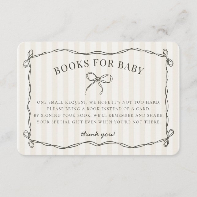 Cartão De Informações Livros de Chá bege Arco de coquete preto para bebê (Frente)