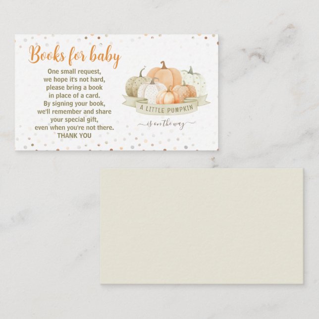 Cartão De Informações Livros De Chá de fraldas Laranja Verde De Abóbora  (Frente/Verso)