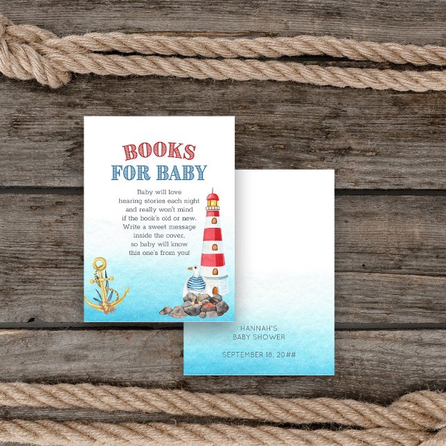Cartão De Informações Livros de Chá de fraldas Náutico Cinto para Bebê (Book request card from my Ahoy it's a boy Nautical Baby Shower collection
)