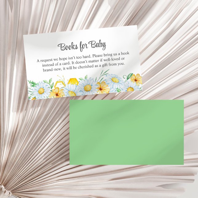 Cartão De Informações Livros de Chá de fraldas para Bebê (Honey Bee Chamomile Baby Shower Books for Baby Enclosure Card on a white dry palm leaf.)