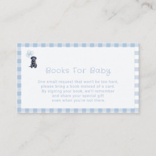 Cartão De Informações Livros de Chás de Bebê com Xadrez Azul e Cachorrin