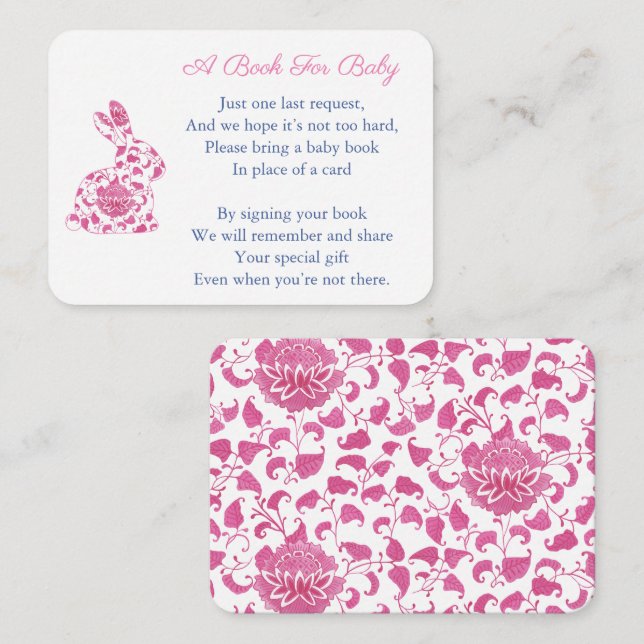 Cartão De Informações Livros De Chinoseriados Coelhinhos Rosa Para Chá D (Frente/Verso)