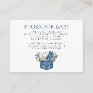 Cartão De Informações Livros de Chuveiro de Bebê Azul de Jeans para Bebê
