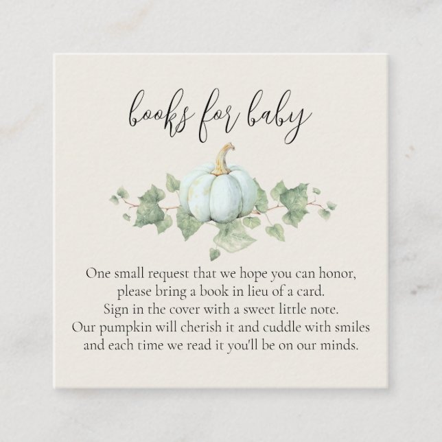 Cartão De Informações Livros de Chuvinha de Bebê Abóbora Azul para Cartõ (Frente)