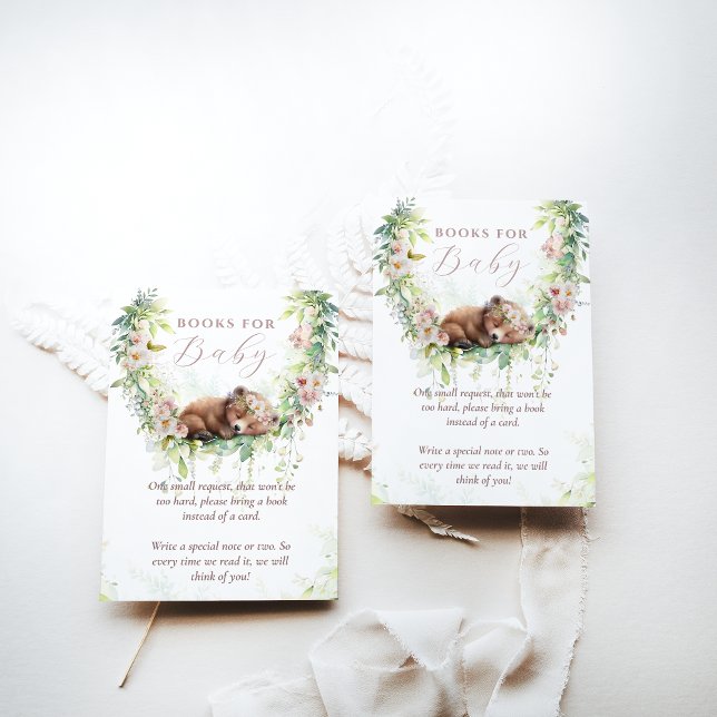 Cartão De Informações Livros de Chuvinha de Bebê Floral Floresta (Criador carregado)