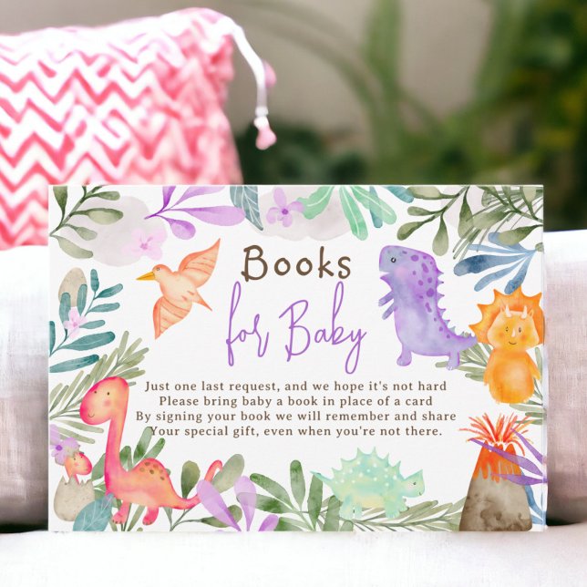 Cartão De Informações Livros de dinossauros de aquarelas bonitas para ch (Cute watercolor dinosaurs books for baby shower enclosure card)