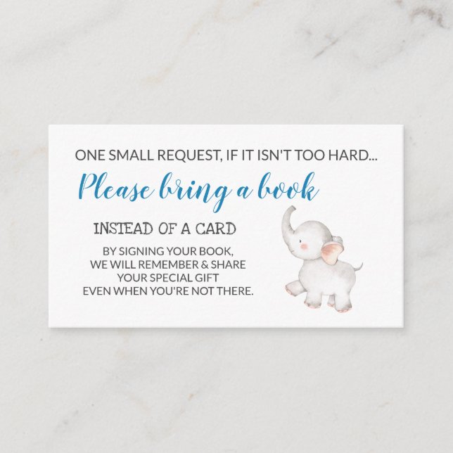 Cartão De Informações Livros de elefante para solicitação de bebê (Frente)