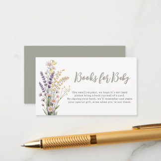 Cartão De Informações Livros de Florais em Verde Sage Pastel para Bebê