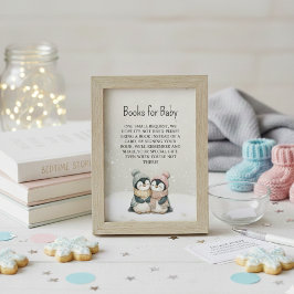 Cartão De Informações Livros de gêmeos pinguins para Chuveiro de Bebê