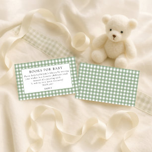 Cartão De Informações Livros de Gingham Sage para Chá de Bebê