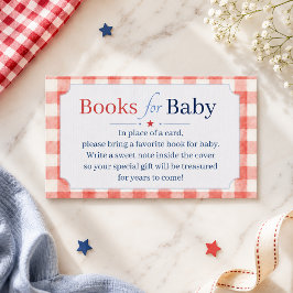 Cartão De Informações Livros de Gingham Vermelho Branco Azul para Chá de