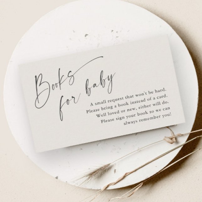 Cartão De Informações Livros de Histórias para Chá de Bebê Neutro (Modern script gender neutral boho baby shower books for baby enclosure card.)