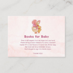 Cartão De Informações Livros de Menina Pato Pequeno com Aquarela Rosa pa