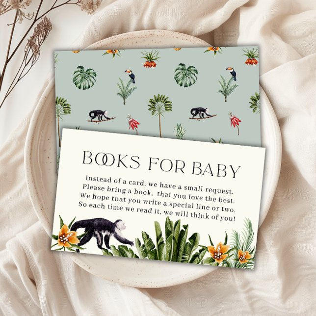 Cartão De Informações Livros de Menino da Selva Tropical para Chá de Beb (Tropical Jungle Boy Books for Baby Shower Enclosure Card)